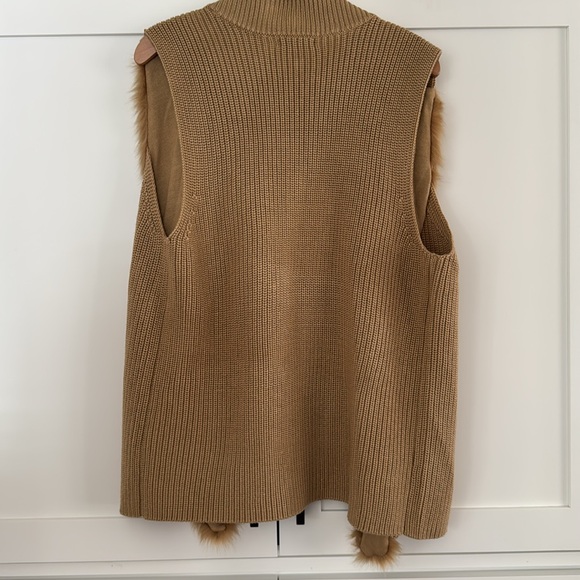 Tan Faux Fur Trimmed Sweater Vest - Picture 5 of 8